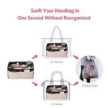 Load image into Gallery viewer, Explore felt purse organizer bag in bag organizer for tote handbag speedy neverfull medium large extra largex large beige and black