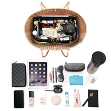 Load image into Gallery viewer, Featured felt purse organizer bag in bag organizer for tote handbag speedy neverfull medium large extra largex large beige and black