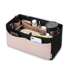 Load image into Gallery viewer, Discover the felt purse organizer bag in bag organizer for tote handbag speedy neverfull medium large extra largex large beige and black