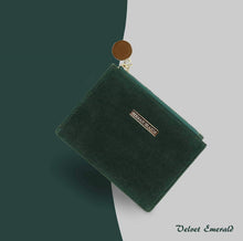 Load image into Gallery viewer, Discover the serman brands slim wristlet card case holder small rfid blocking wallet change purse for women keychain removable wristlet strap velvet emerald ch