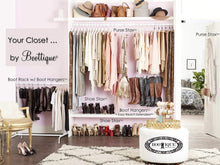 Load image into Gallery viewer, Get boottique 2 pk over door hanging purse storage durable holds 50 pounds rotates 360 for easy access purses handbags satchels crossovers backpacks 12 hooks chrome set of 2