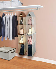 Load image into Gallery viewer, Discover the detachable 4 big compartment pouch hanging handbag organizer clear purse bag storage holder wardrobe closet space saving organizers system for living room bedroom usepack of 2 grey