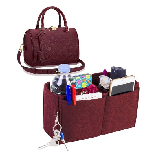 L. V Empreinte Speedy 25 30 35 40 insert organizer purse insert with Ipad sleeve & removable compartments in bordeaux ,Express shipping by SenamonBagOrganizer