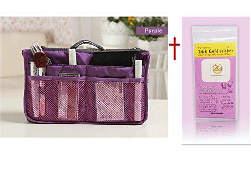 10 Different Colors Purse Organizer Insert Multi-Function Cosmetic Storage Bag In Bag Purple-Xb01009+Free Gift Phone Radiation Sticker