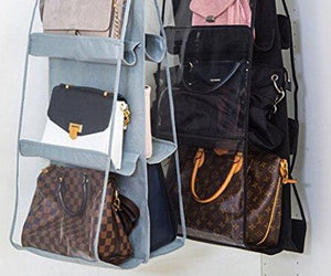 Amazon best 6 pockets hanging closet organizer clear easy accees anti dust cover handbag purse holder storage bag collection shoes clothes space saver bag with a hanging hook black