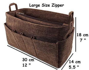 Storage organizer large handbag organizer insert with zipper fits lv speedy 35 neverfull mm tote bag purse 12x5 5 fabric lightweight washable great insert brown zipper