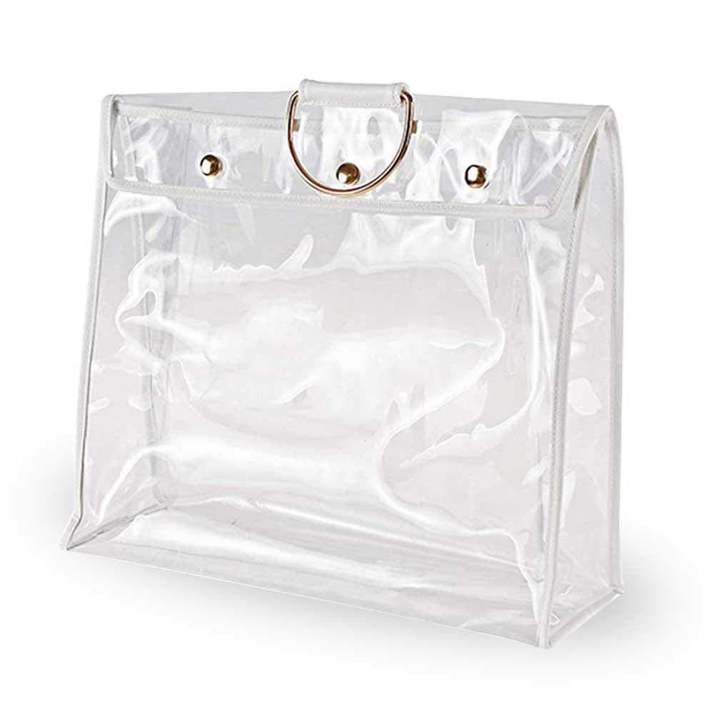 Featured foonee transparent dust proof handbag organizer with magnetic snap handle clear purse protector holder storage bag for women girls