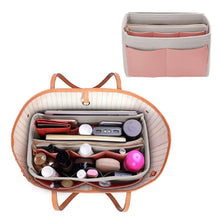 Load image into Gallery viewer, Discover purse organizer insert felt bag organizer with zipper handbag tote shaper fit lv speedy neverfull longchamp tote x large white brush pink and grey