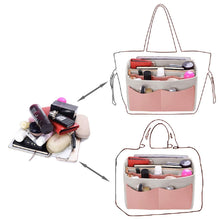 Load image into Gallery viewer, Discover the best purse organizer insert felt bag organizer with zipper handbag tote shaper fit lv speedy neverfull longchamp tote x large white brush pink and grey