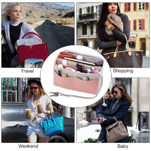 Cheap purse organizer insert felt bag organizer with zipper handbag tote shaper fit lv speedy neverfull longchamp tote x large white brush pink and grey