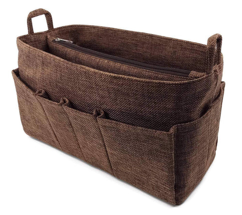 Selection large handbag organizer insert with zipper fits lv speedy 35 neverfull mm tote bag purse 12x5 5 fabric lightweight washable great insert brown zipper