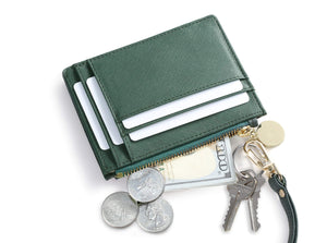 Buy now serman brands slim wristlet card case holder small rfid blocking wallet change purse for women keychain removable wristlet strap velvet emerald ch